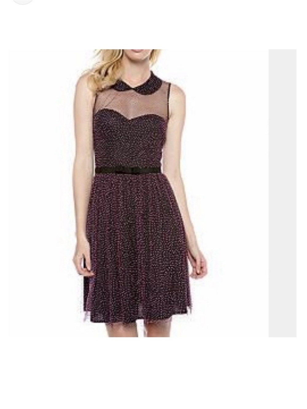 Betsy Johnson Black Tull Dress With Pink Polkadots Sleeveless Dress Size 12